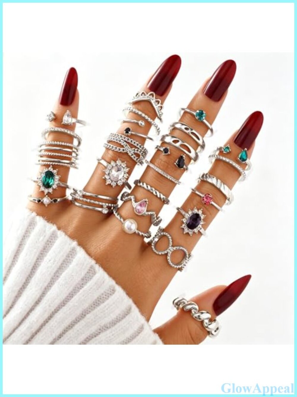 Stackable Rings Set Polished Alloy Crystal Rhinestone 26 Pcs - Picture 2 of 6